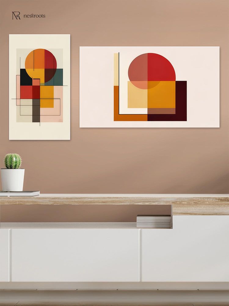 Nestroots Abstract Circle and Square Canvas Wall Painting White Floating Frame (Pack Of 2)-picture-32