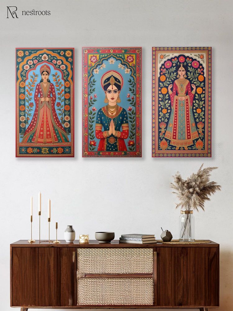 Nestroots Elegant Indian Woman Series Printed Wall Painting Multi-Color Stretch (Pack Of 3)-image-27