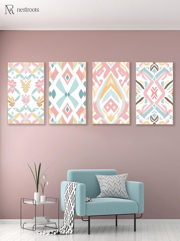 Nestroots Vibrant Colorful Art Printed Wall Painting Gold Floating Frame (Pack Of 4)-image-7