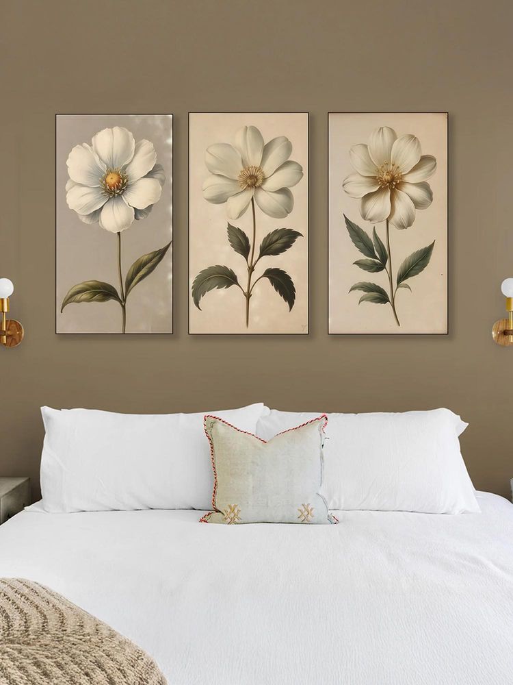 Nestroots Delicate White Flower Series Printed Wall Painting Gold Floating Frame (Pack Of 3)-image-4