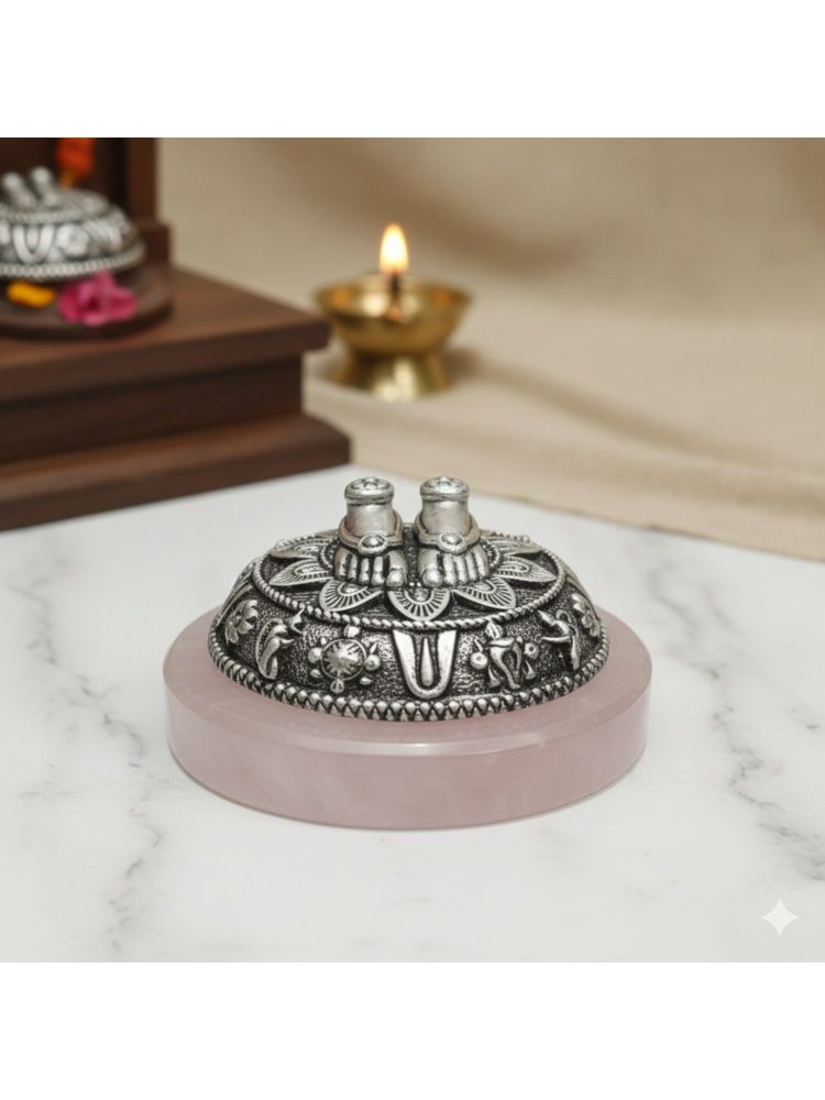 SABERA Divine Lakshmi Charan Paduka On Rose Quartz Base - Silver Finish-image-41