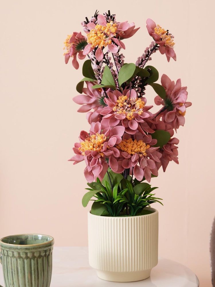 HOME 360 Artificial Pink Dahlias Flowers With Ceramic Pot-image-6