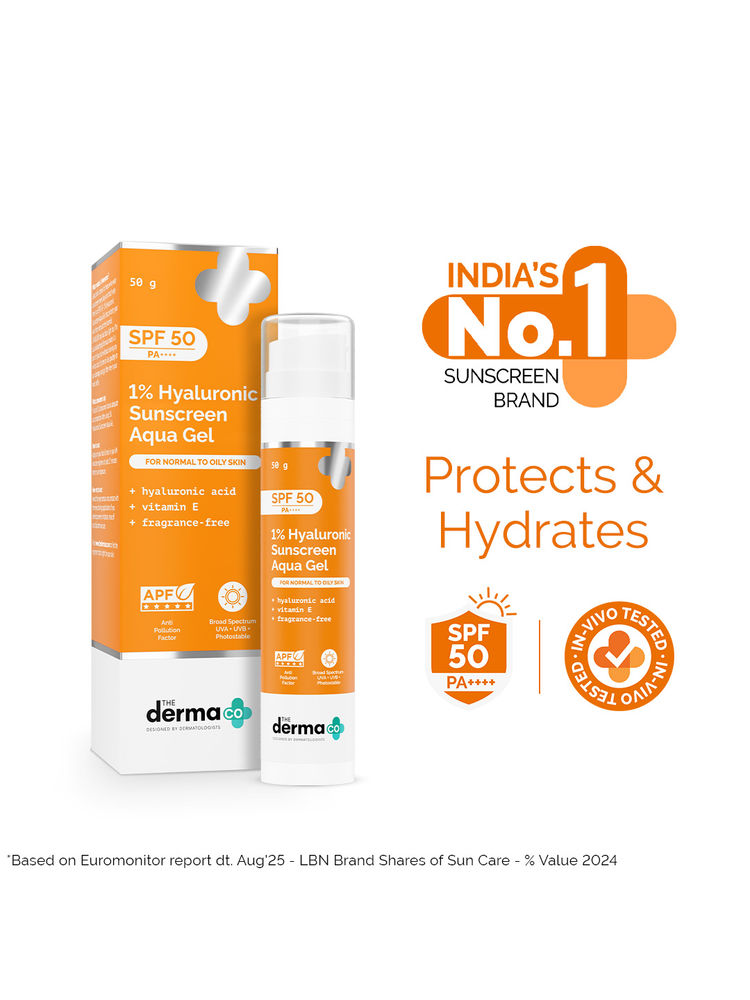 The Derma Co 1% Hyaluronic Sunscreen Spf 50 Pa+++ Aqua Gel For Normal To Oily ... - In-Vivo tested