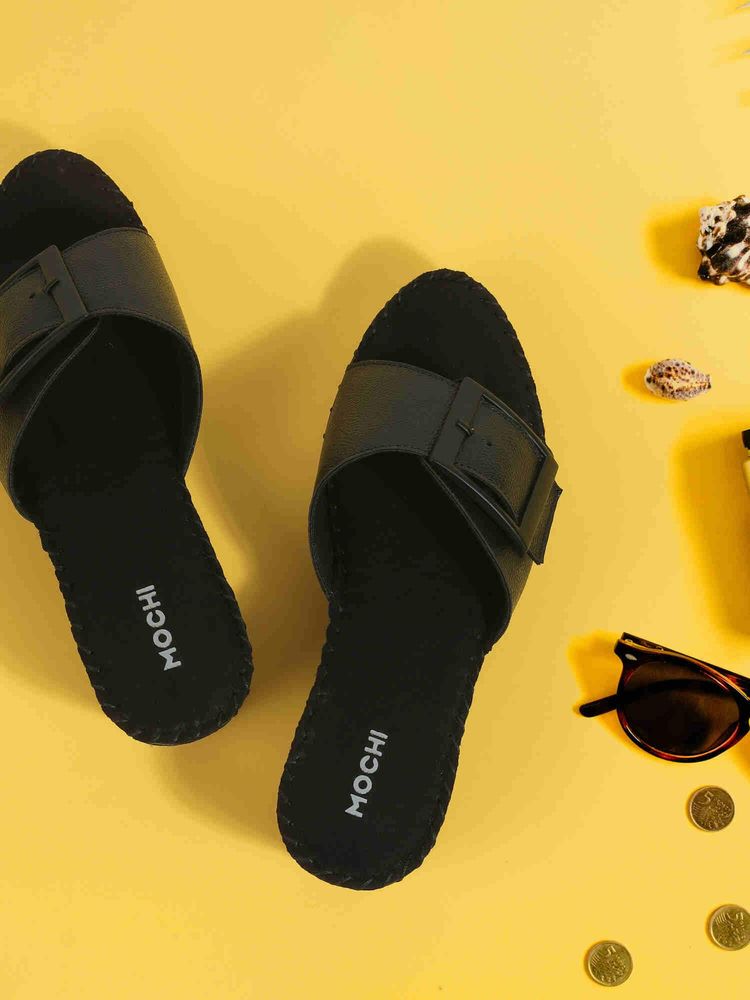 Mochi Women Black Wedges Heels-image-14