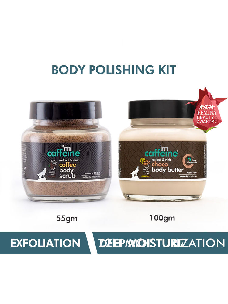 MCaffeine Body Polishing Kit - Exfoliation, Tan Removal & Moisturization - Coffee Body Scrub & Choco Body Butter