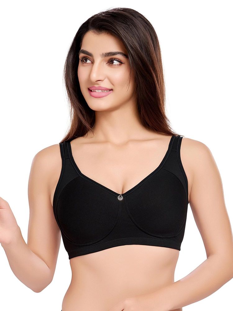 Juliet Womens Padded Full Coverage Cotton Lycra Broad Straps Bra Black-picture-28