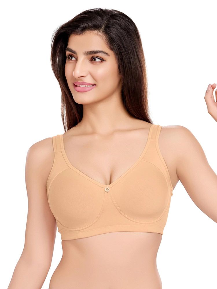 Juliet Womens Padded Full Coverage Cotton Lycra Broad Straps Bra Beige-picture-26