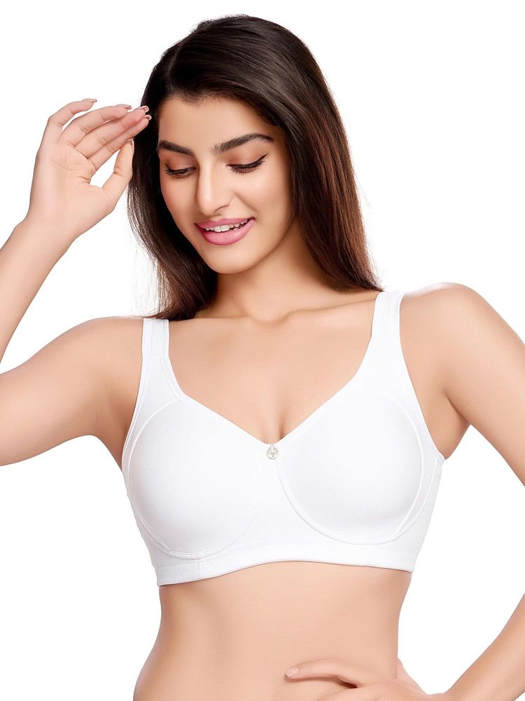 Juliet Womens Padded Full Coverage Cotton Lycra Broad Straps Bra White-picture-27