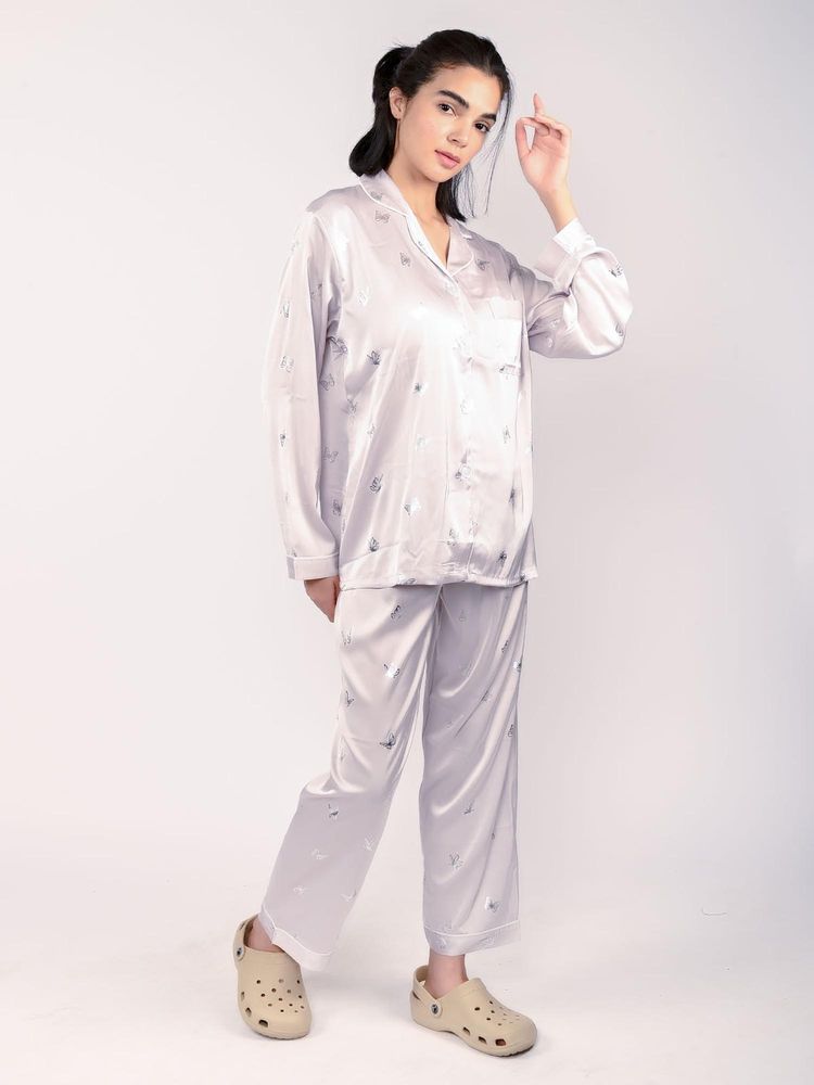 Odette Lavender Satin Printed Nightsuit for Women-picture-32