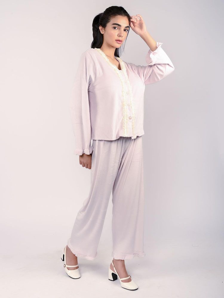 Odette Pink Velvet Solid Nightsuit for Women-image-25