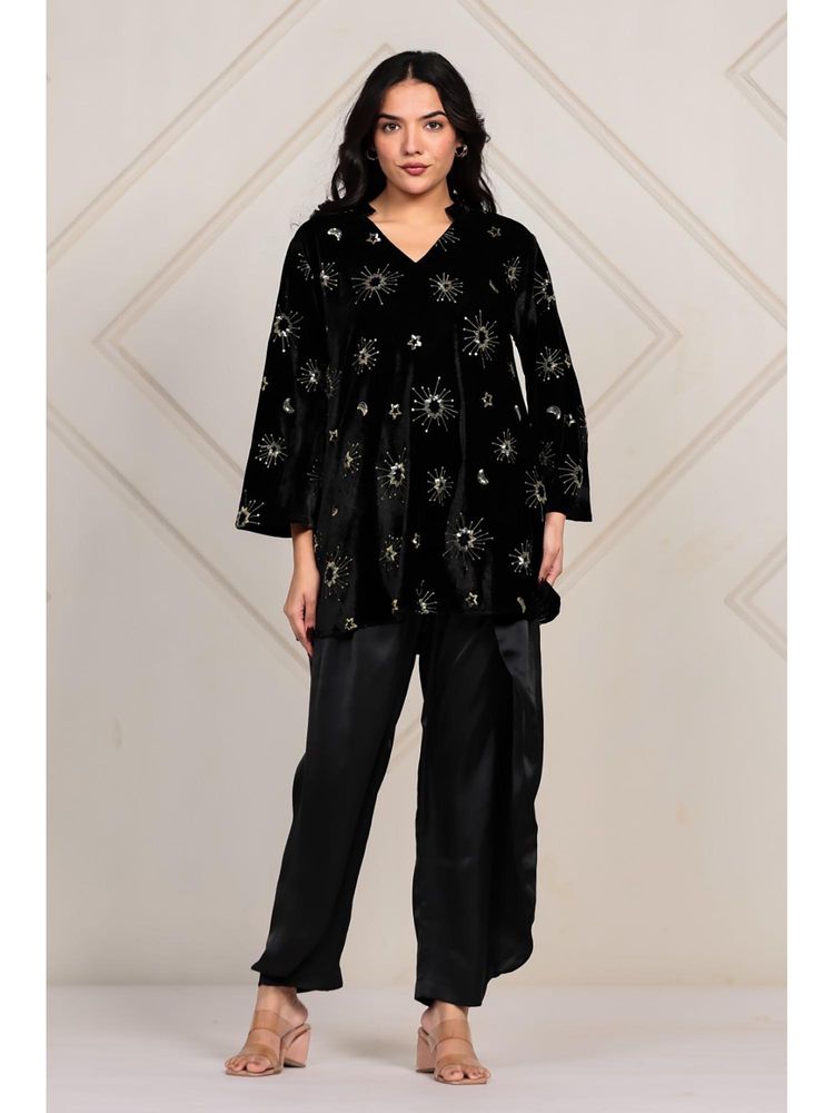 The Kaftan Company Celestial Embroidered Velvet Top and Satin Draped Pant-picture-30