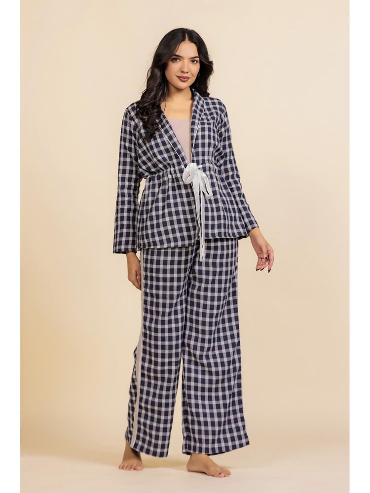 The Kaftan Company Navy And White Gingham Check Cotton-picture-31