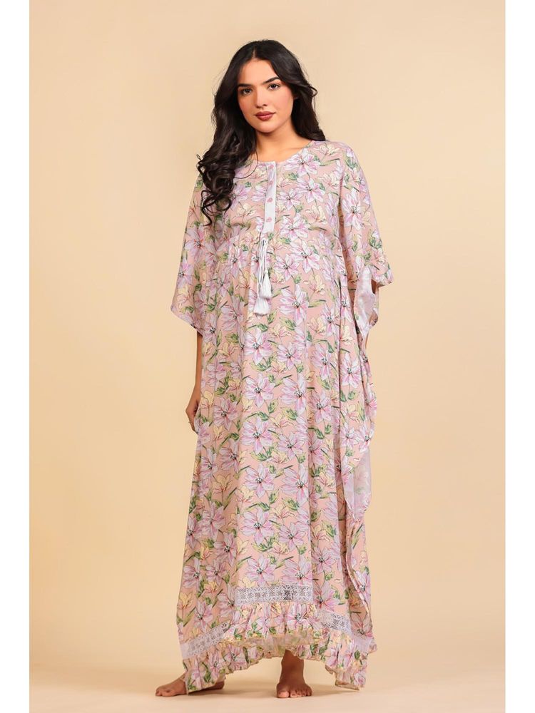 The Kaftan Company Peach Floral Print Viscose Maternity Kaftan-picture-25