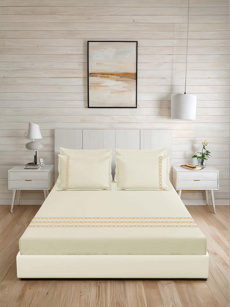 Threadwear Floral 400TC Cotton Brown Flat Bedsheet With 2 Pillow Covers-image-34