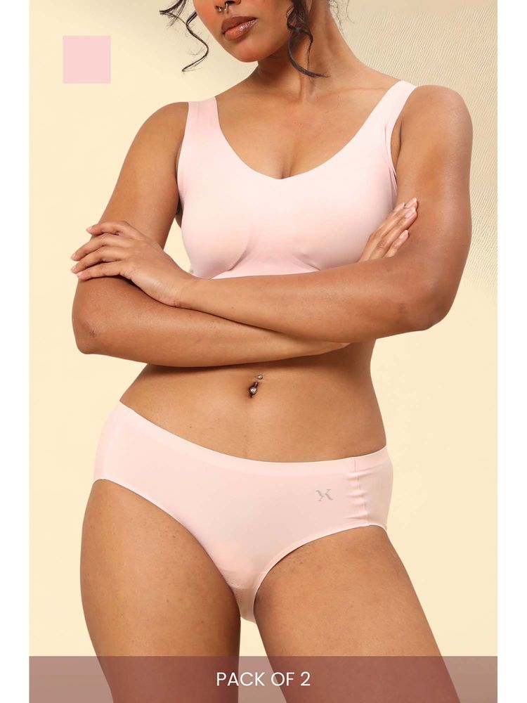 Krvvy Women Light Pink Low-Rise Seamless Hipsters (Pack of 2)-image-4