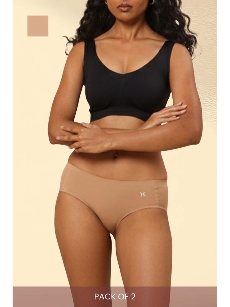 Krvvy Women Beige Low-Rise Seamless Hipsters (Pack of 2)-image-35