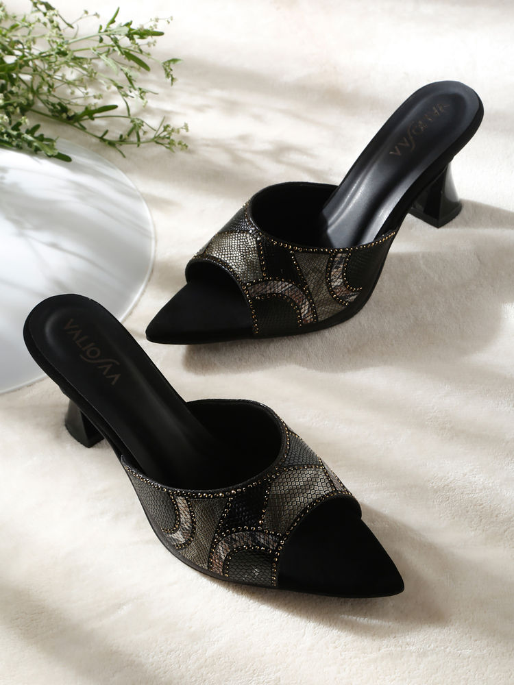 VALIOSAA Black Color Party Peep Toes Heels-picture-25