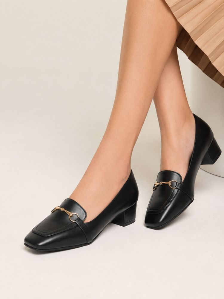 VALIOSAA Black Color Work Heel Pumps-picture-26