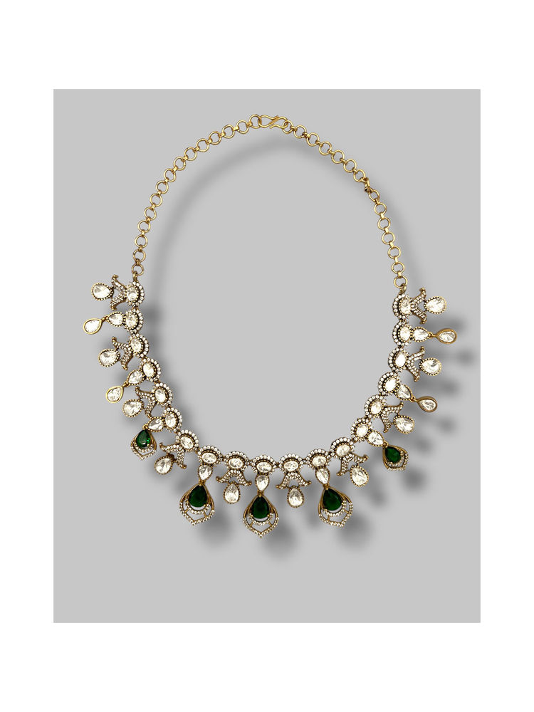 Beryachi Falguni Emerald Green Kundan Necklace Set-image-18