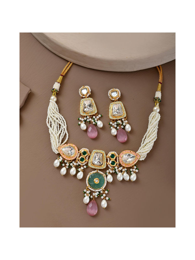 DASTOOR Womens Gold Plated Designer Necklace Set Multi-Color