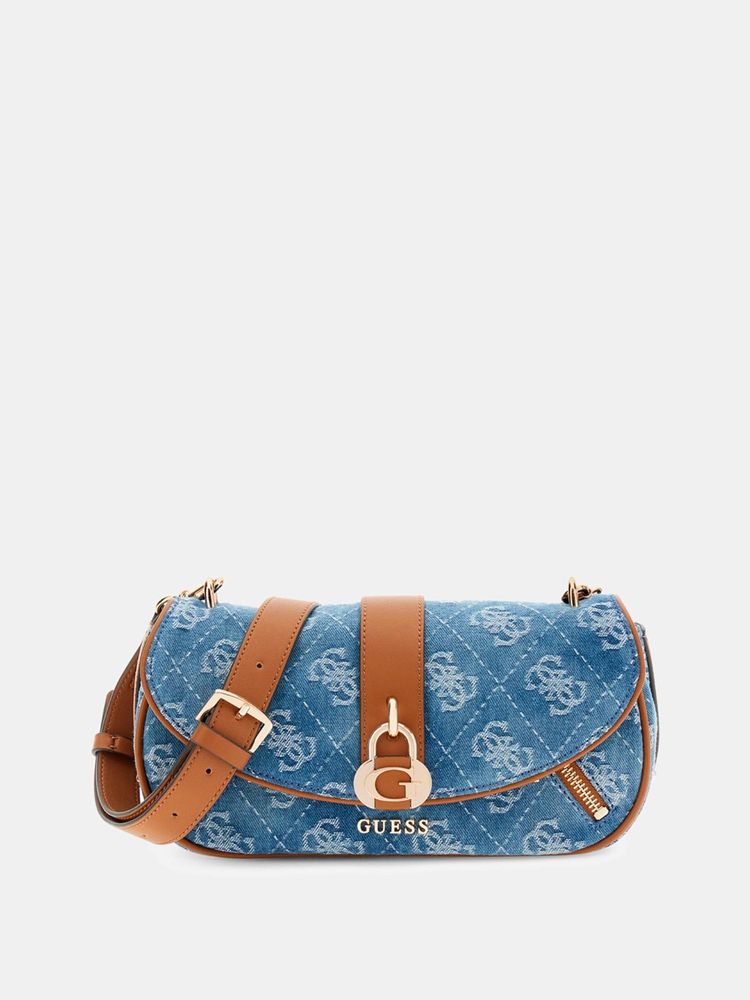 guess fashion Guess Denim Logo Printed Cotton Jessa Flap Sling Bag-picture-18