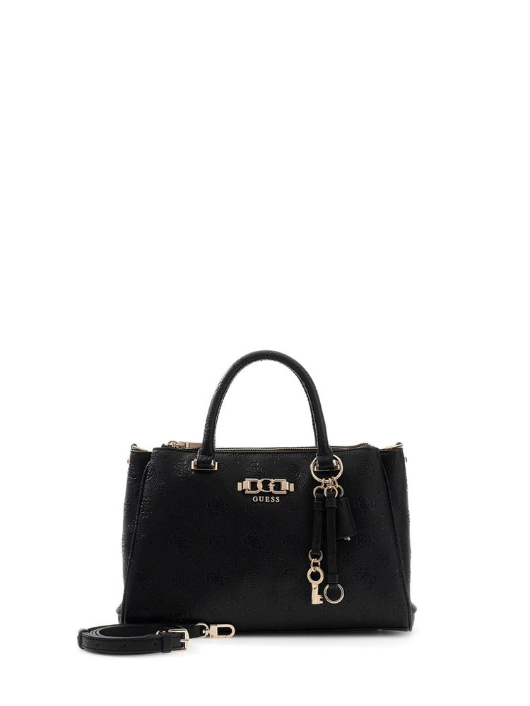 guess fashion Guess Black Logo Textured Pu Anise Triple Comp Satchel Bag With Detachable Strap-picture-29