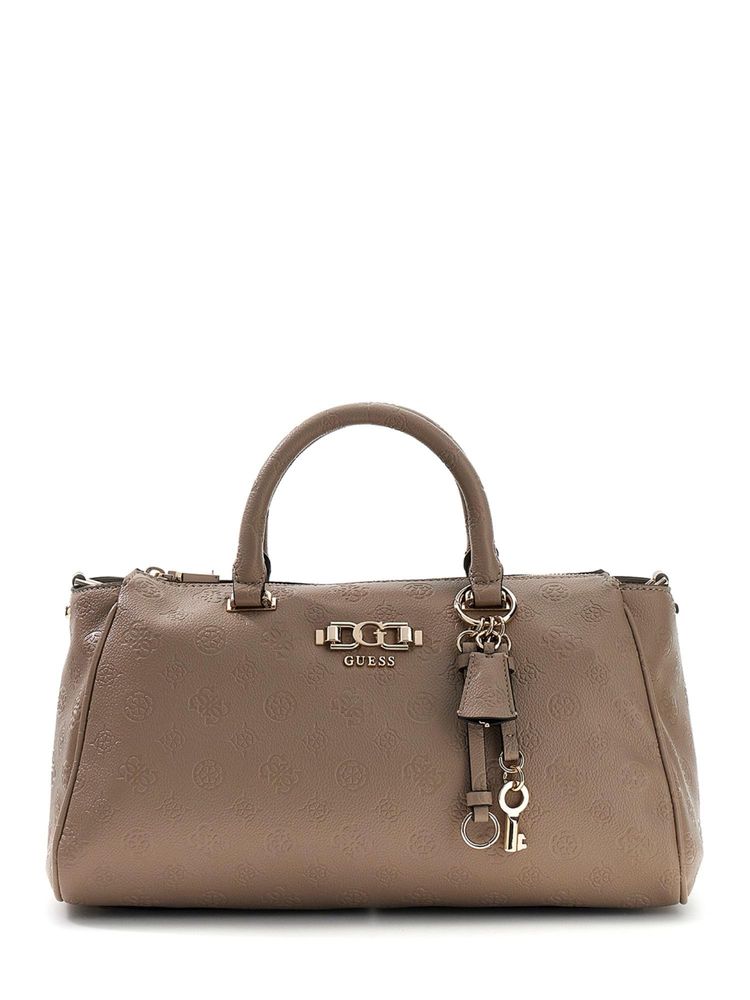 Guess Dark Brown Logo Textured Pu Anise Box Satchel Bag With Detachable Strap-image-17