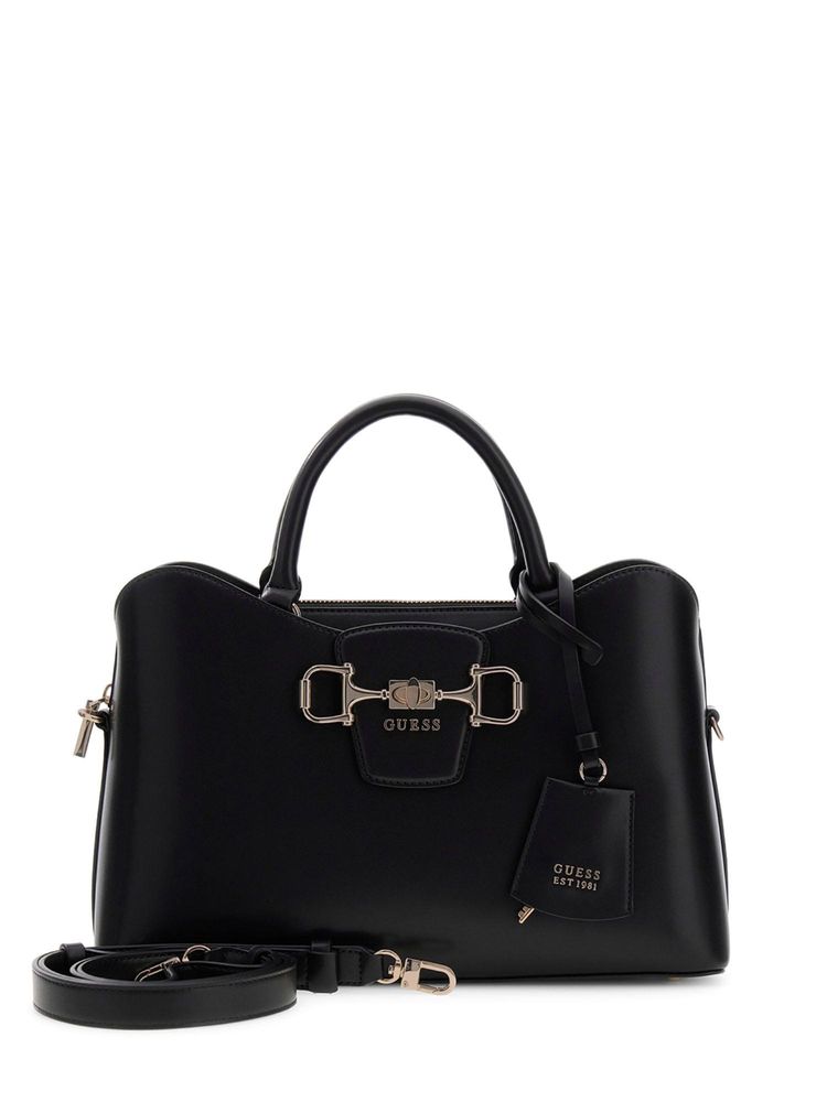 Guess Black Solid Pu Janie Girlfriend Satchel Bag With Detachable Strap-image-11