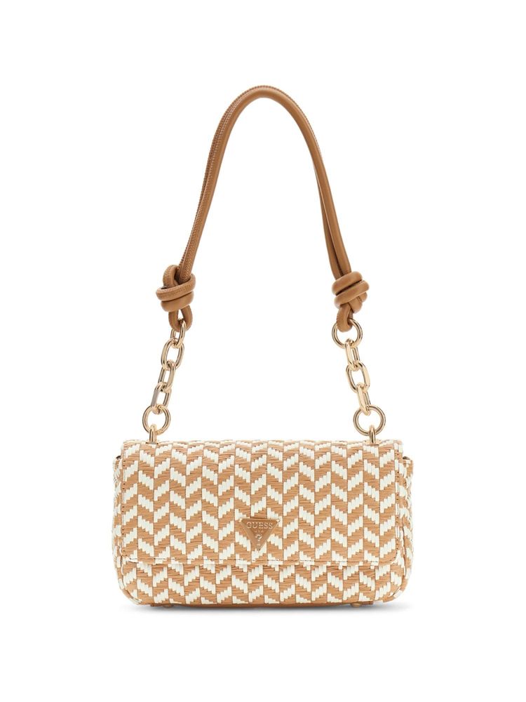 Guess Cognac Printed Polyurethane Tessi Flap Handbag-image-49