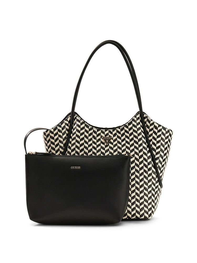 guess fashion Guess Black Textured Polyurethane Tessi 2 in 1 Tote Bag With Pouch-picture-14