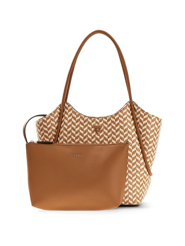 Guess Cognac Textured Polyurethane Tessi 2 in 1 Tote Bag With Pouch-image-23