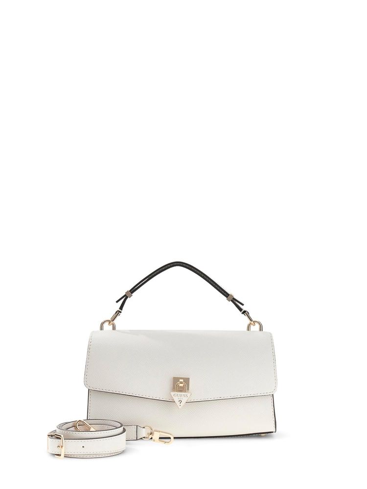 guess fashion Guess Off White Solid Pu Patsie Top Handle Flap Satchel Bag With Detachable Strap-picture-12