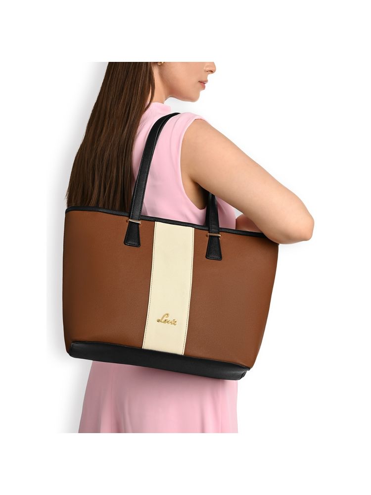 Lavie Womens Avery Colorblock Tote Bag - Tan (L)-picture-19