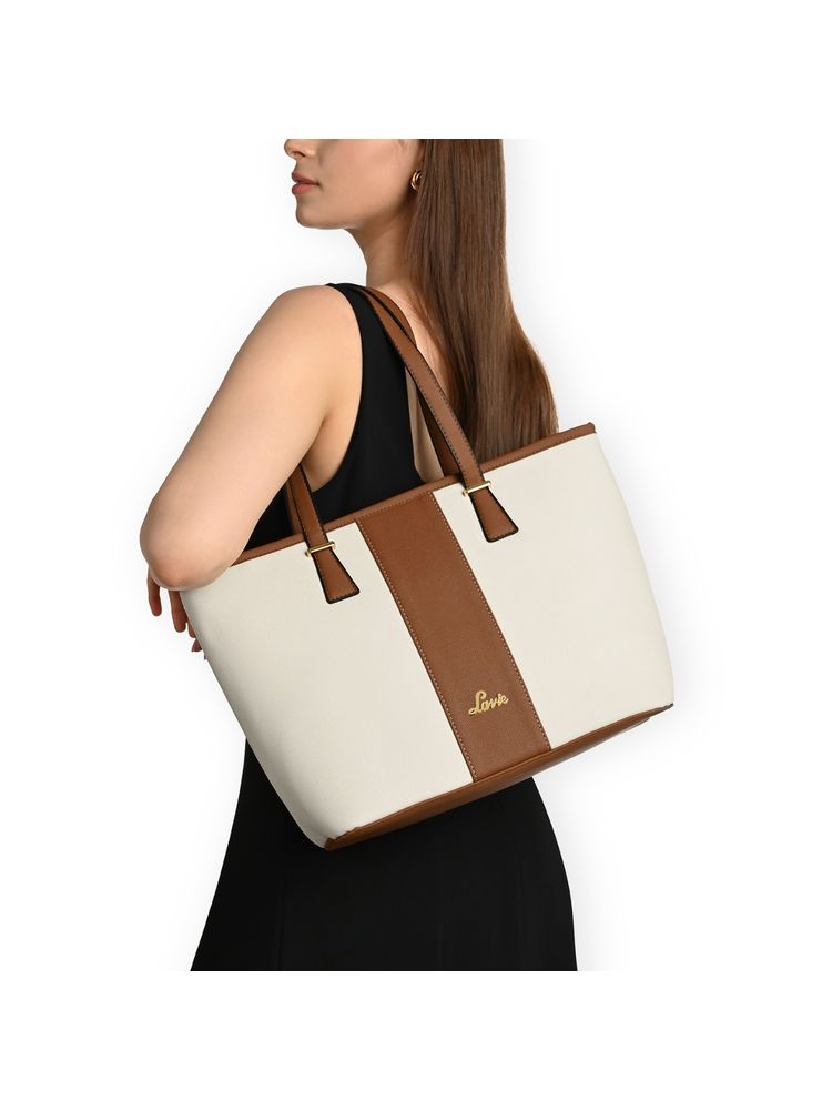 Lavie Womens Avery Colorblock Tote Bag - Off White (L)-picture-34
