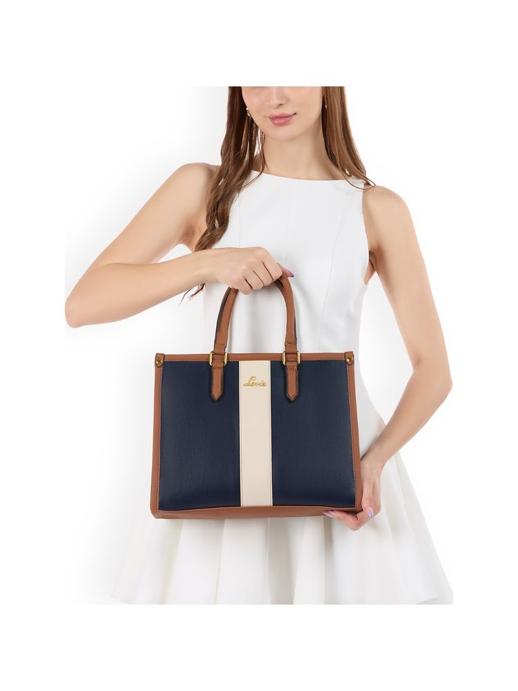 Lavie Womens Elissa Colorblock Satchel Bag With Detachable Strap - Navy Blue (L)-picture-15