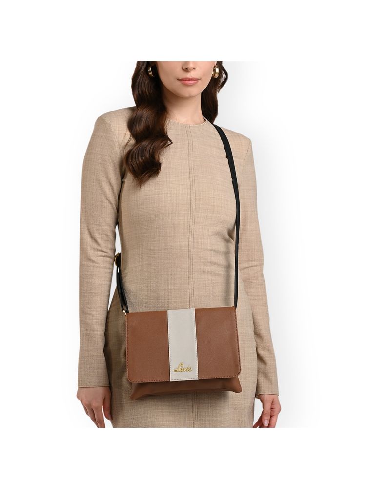 Lavie Womens Colorblock Reese Flap Sling Bag - Tan (M)-picture-15