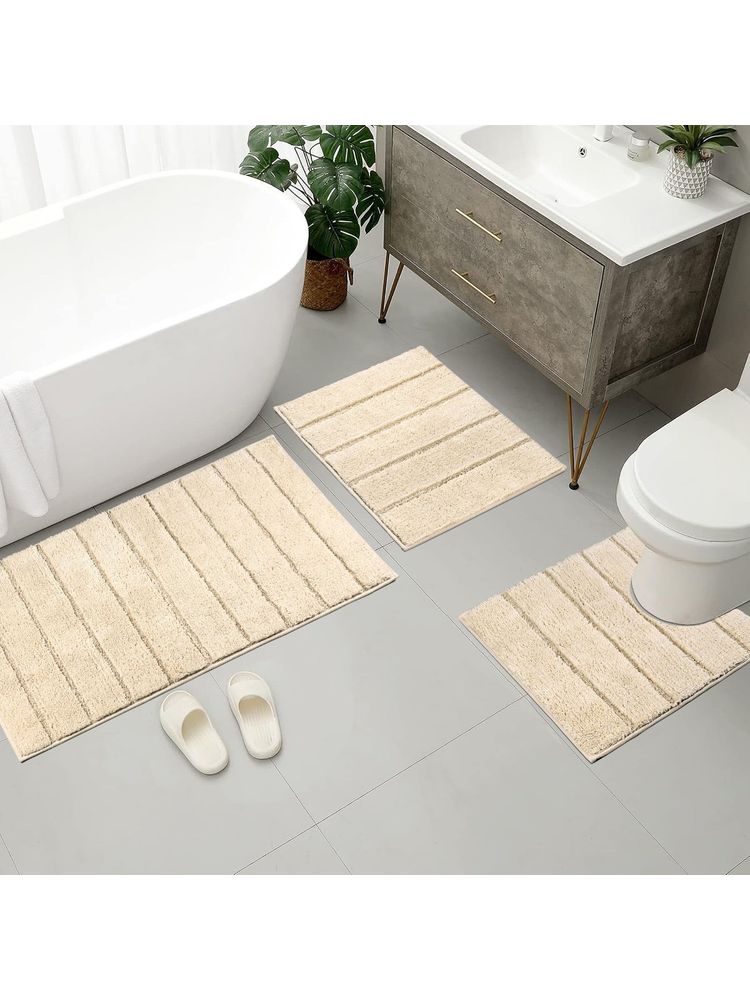 Saral Home Beige Kapra 100% Organic Cotton Antiskid Bath Mats (Pack Of 3)-image-15