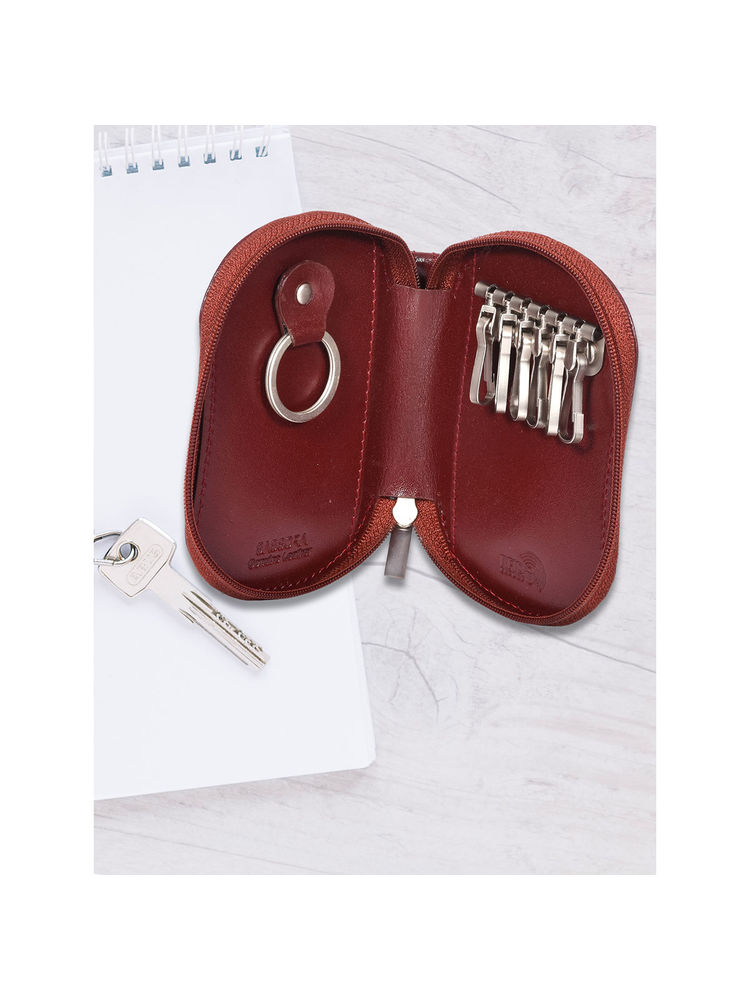Sassora Premium Leather Zip Closure Unisex Rfid Travel Key Case-picture-16