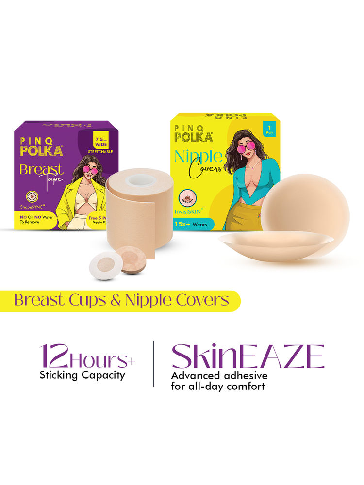 PINQ POLKA Reusable Nipple Covers Nude with Boob Tape Nude & Free Nipple Pasties-image-39