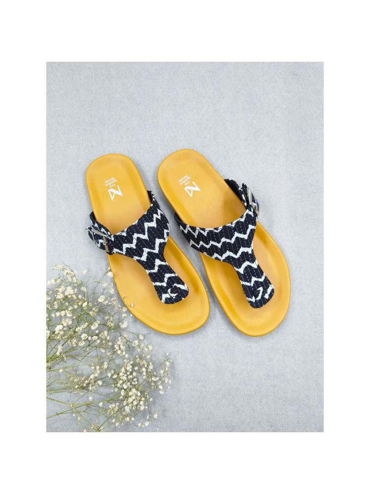 The Madras Trunk Women Athena Flat Sandals Yellow & Navy Blue-image-10