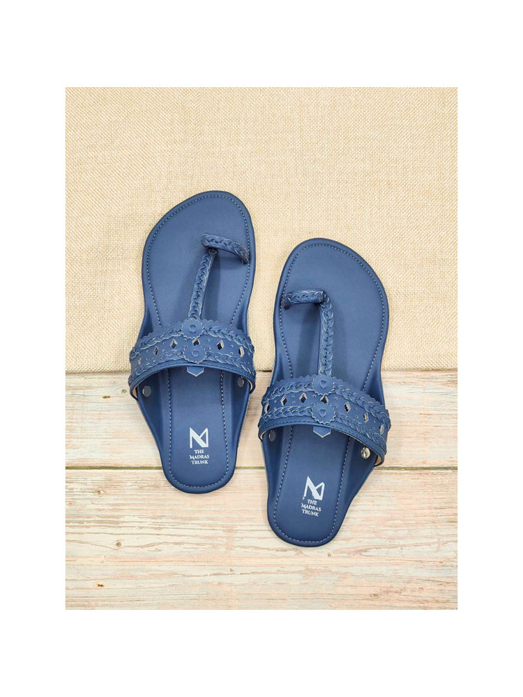The Madras Trunk Women Haiku Festive Flat Kolhapuri Dark Blue-image-26