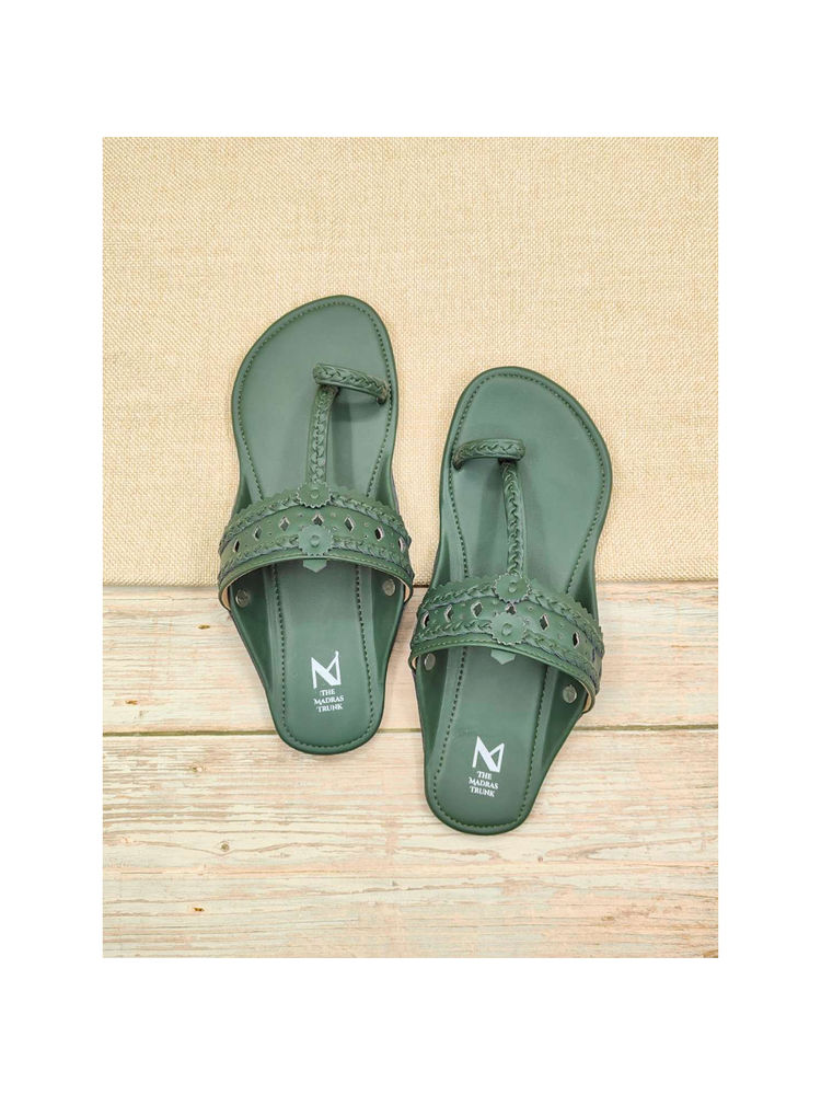 The Madras Trunk Women Haiku Festive Flat Kolhapuri Dark Green-picture-10