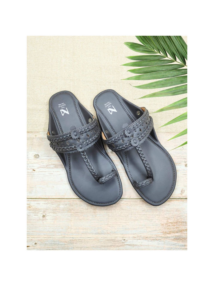 The Madras Trunk Women Haiku Festive Flat Kolhapuri Dark Grey-image-47