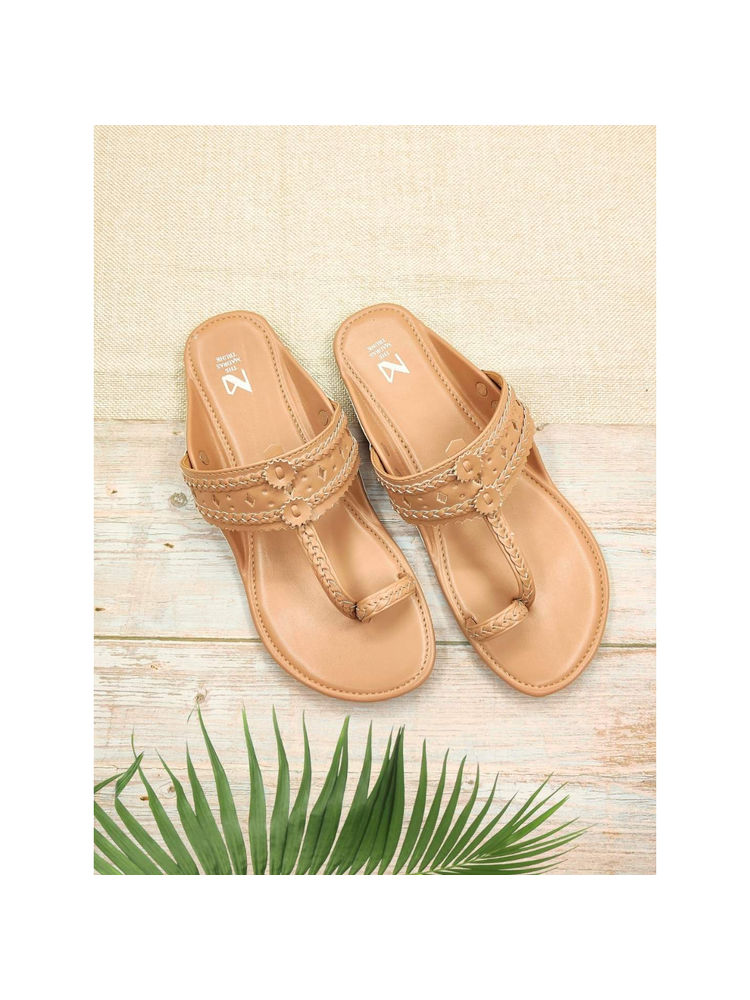 The Madras Trunk Women Haiku Festive Flat Kolhapuri Tan-picture-28