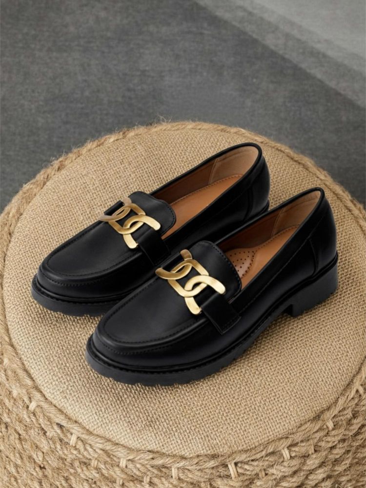 Indifeet Black Stylish and Chunky Embellished Loafers-image-5