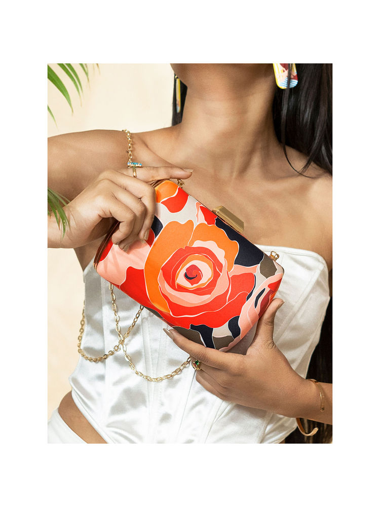 Joker & Witch Rosey Salsa Multicolour Printed Clutch-image-29