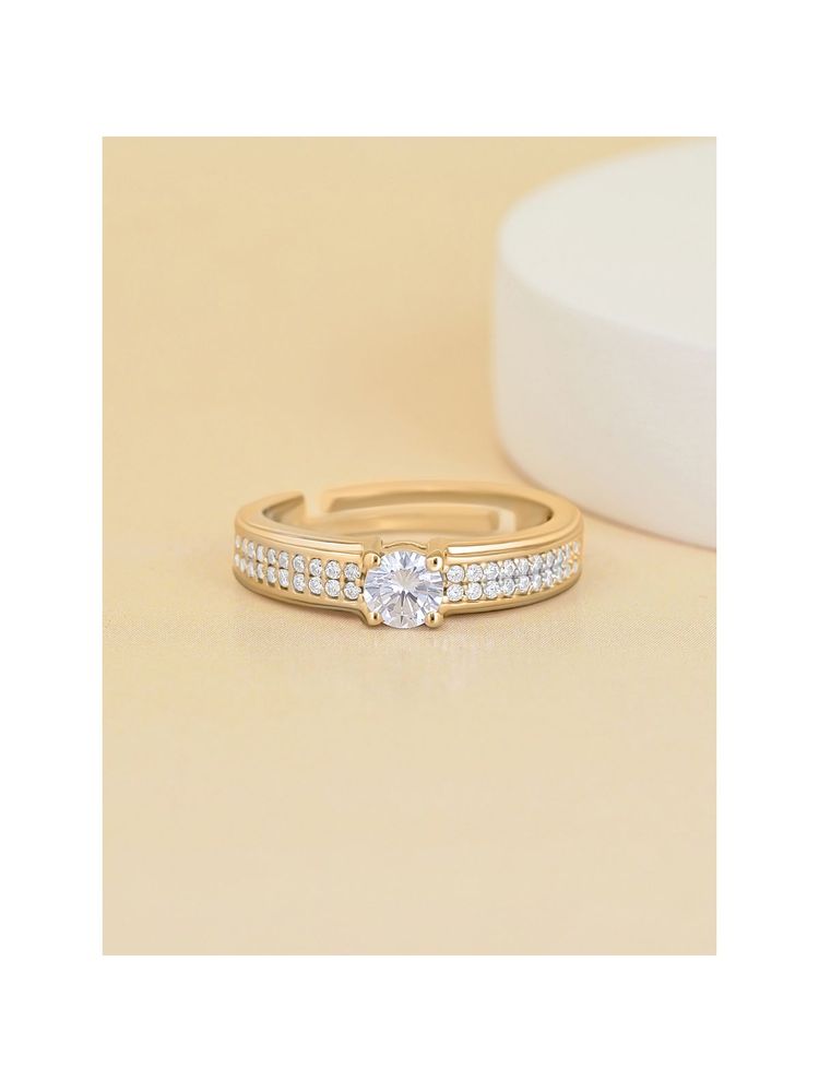 Ornate Jewels 925 Silver 18K Gold Plated 1 Carat American Diamond Adjustable Ring for Women & Girls-picture-39