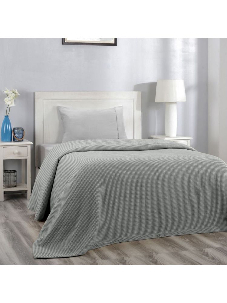 Maspar Botanical Heritage Waffle Woven Yarn Dyed 290gsm Grey Single Bed Cover-image-34