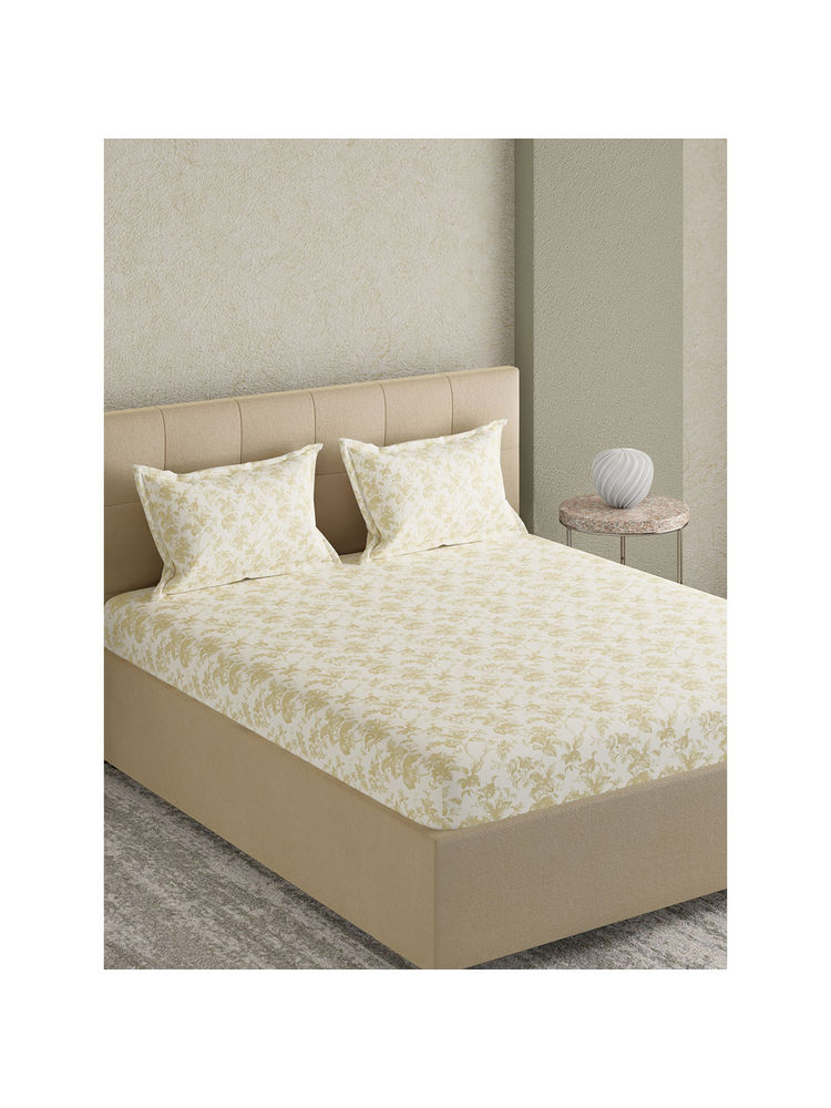 GM Floral Off White Jacquard Cotton Bedsheet With 2 Pillow Covers - Super King-picture-13
