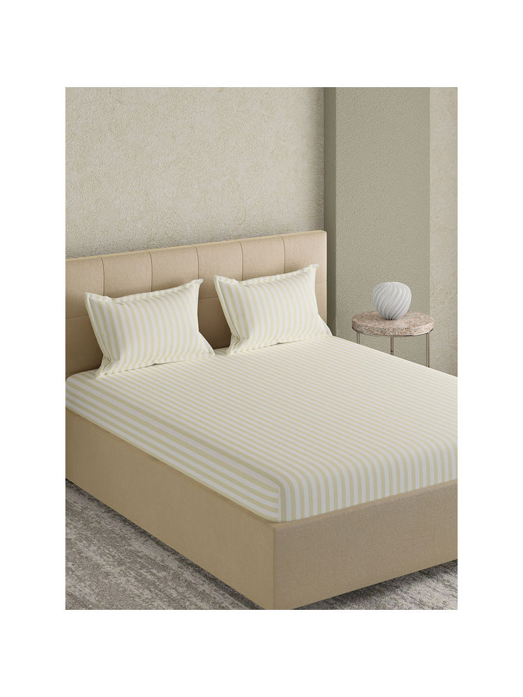 GM Striped Off White Jacquard Cotton Bedsheet With 2 Pillow Covers - Super King-picture-21